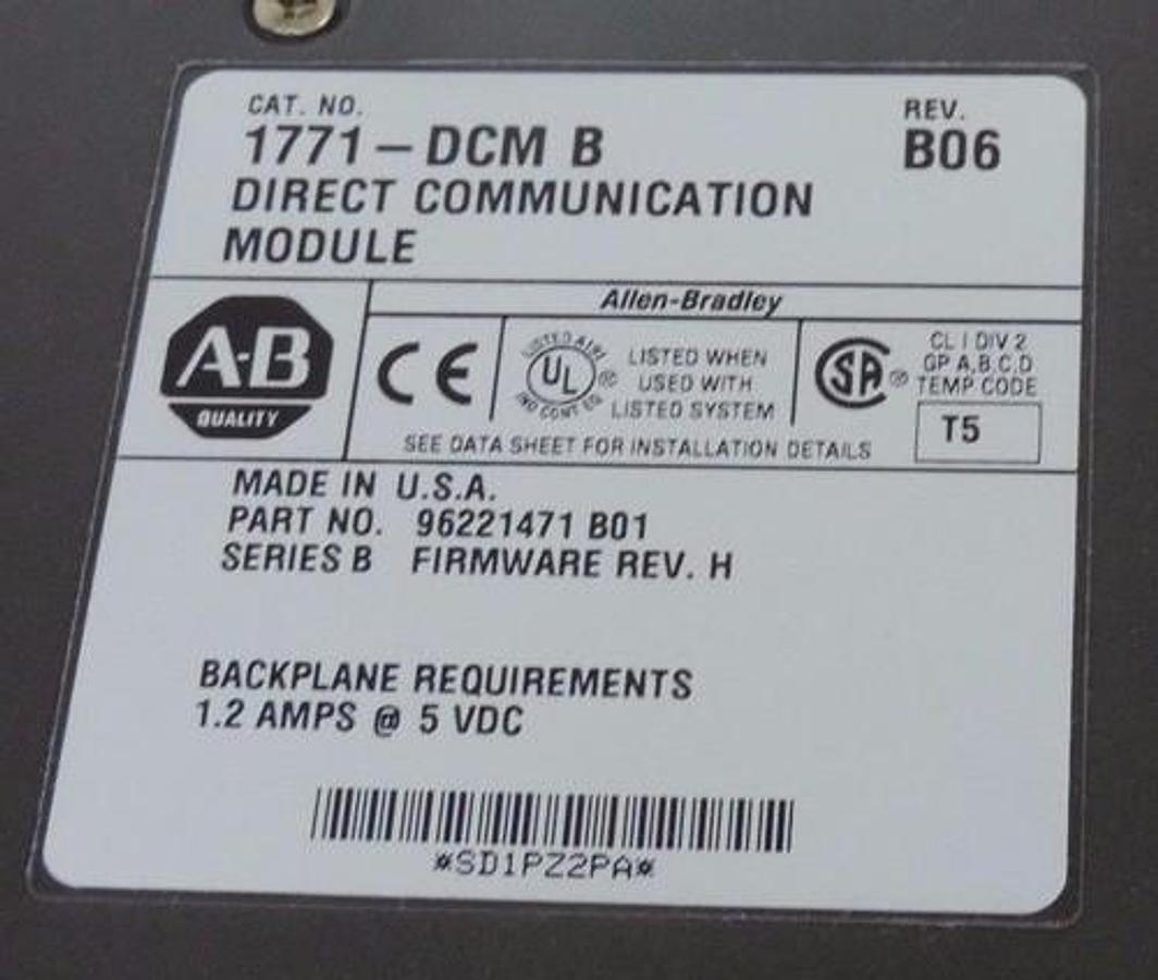 Used ALLEN BRADLEY 1771-DCM B DIRECT COMM. MODULE 1771-DCM/B REV. B06 F/W REV. H