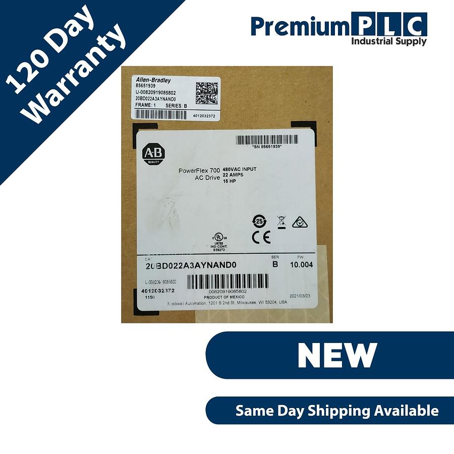 Used NEW ALLEN BRADLEY 20BD022A3AYNAND0 /B PowerFlex 700 AC DRIVE 15HP 480VAC 10.004