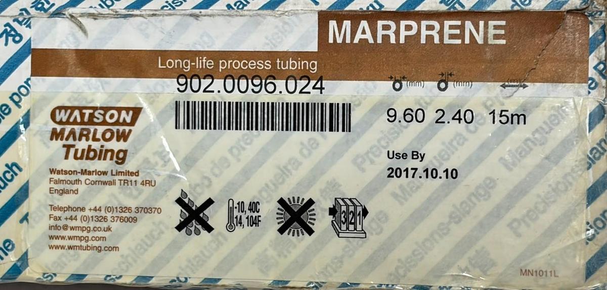 New Watson Marlow 902.0096.024 Marprene Process Tubing 9.6mm ID 2.4mm WT 15m