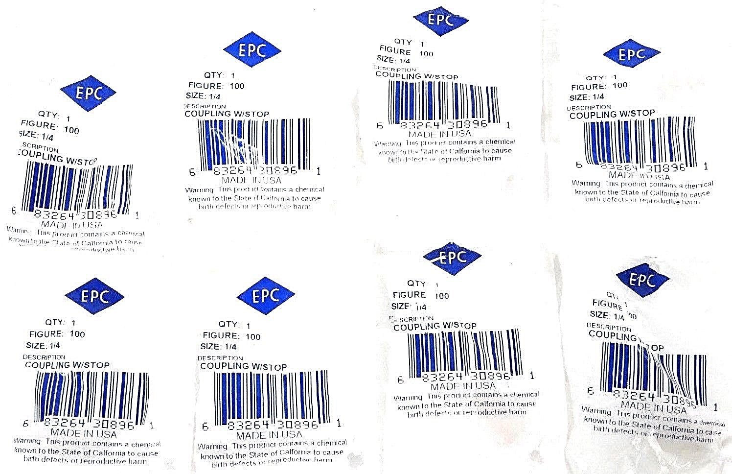 LOT OF 8 NEW EPC FIGURE: 100 SIZE: 1/4 COUPLING W/STOP