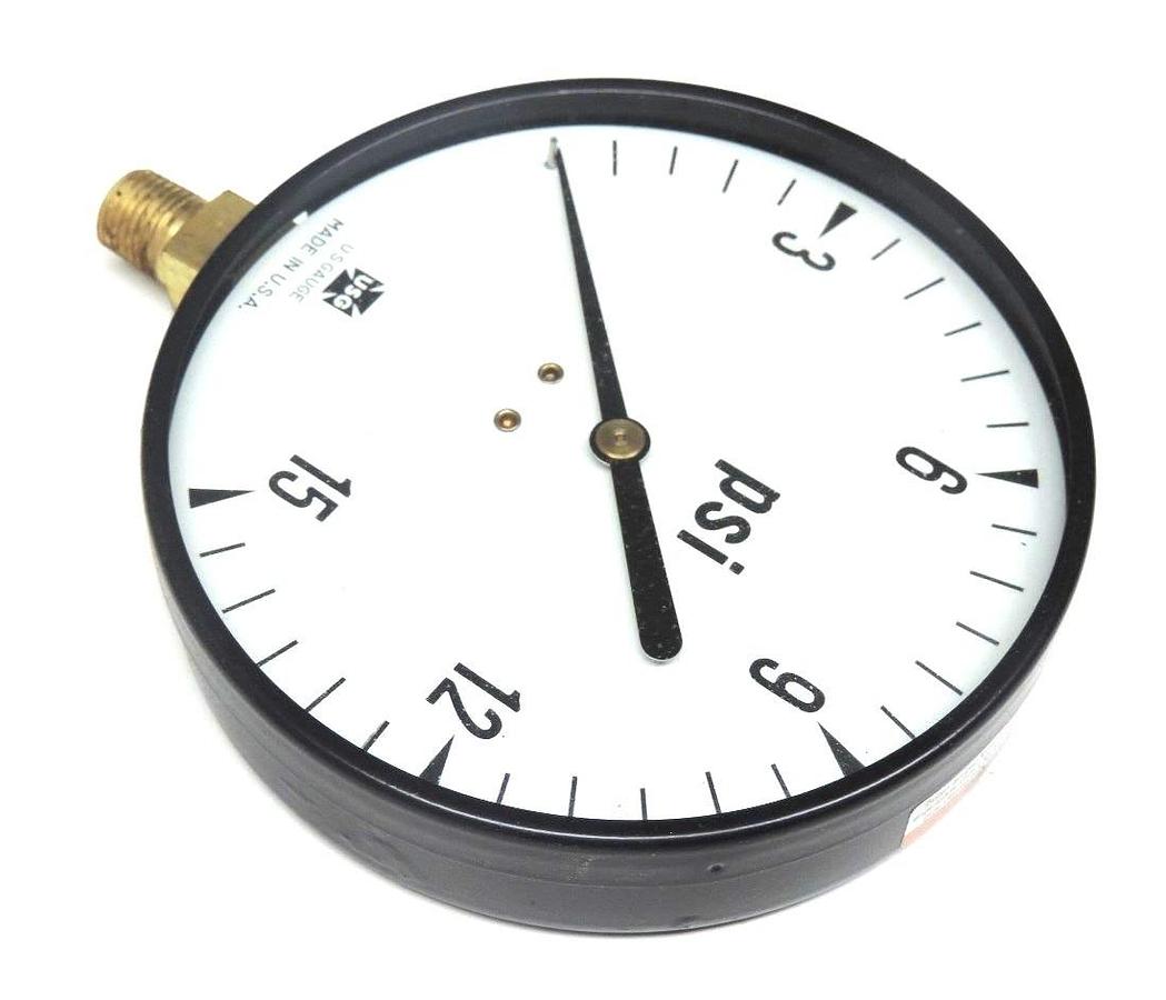 Used NIB AMETEK P-500 15PSI PRESSURE GAUGE 1/4'' ANPT LM, 4 1/2'' SIZE, 005546, P500