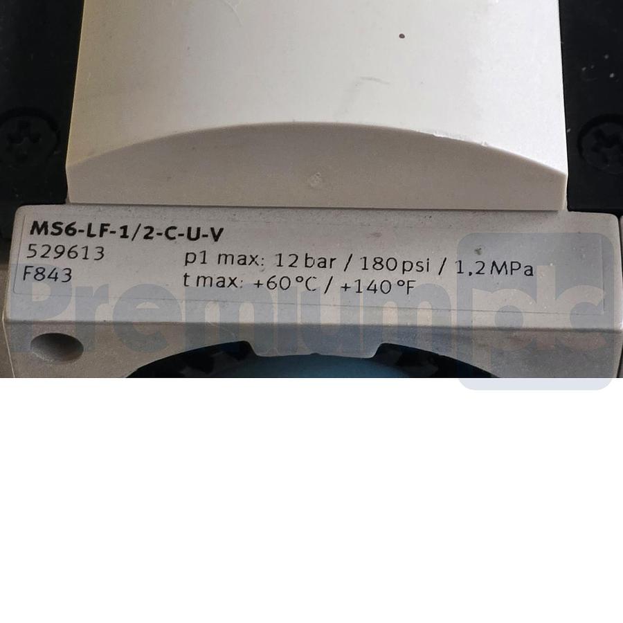 Used Festo SFAM-62-5000L-M-2SV-M12 | 564940 Flow Sensor w/MS6-FRM-1/2 Filter & 529853