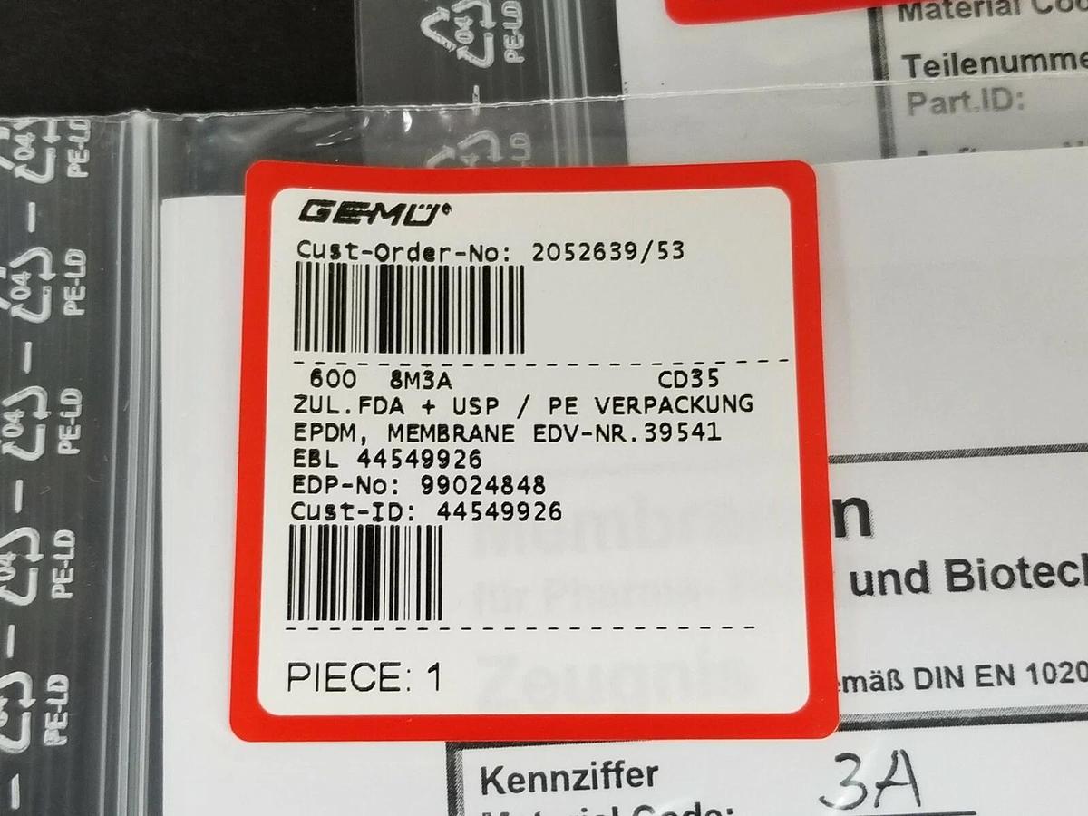 Used LOT OF 4 NEW GEMU EDV-NR. 39541 600-8M3A DIAPHRAGMS EBL 44549926 CD35 99024848