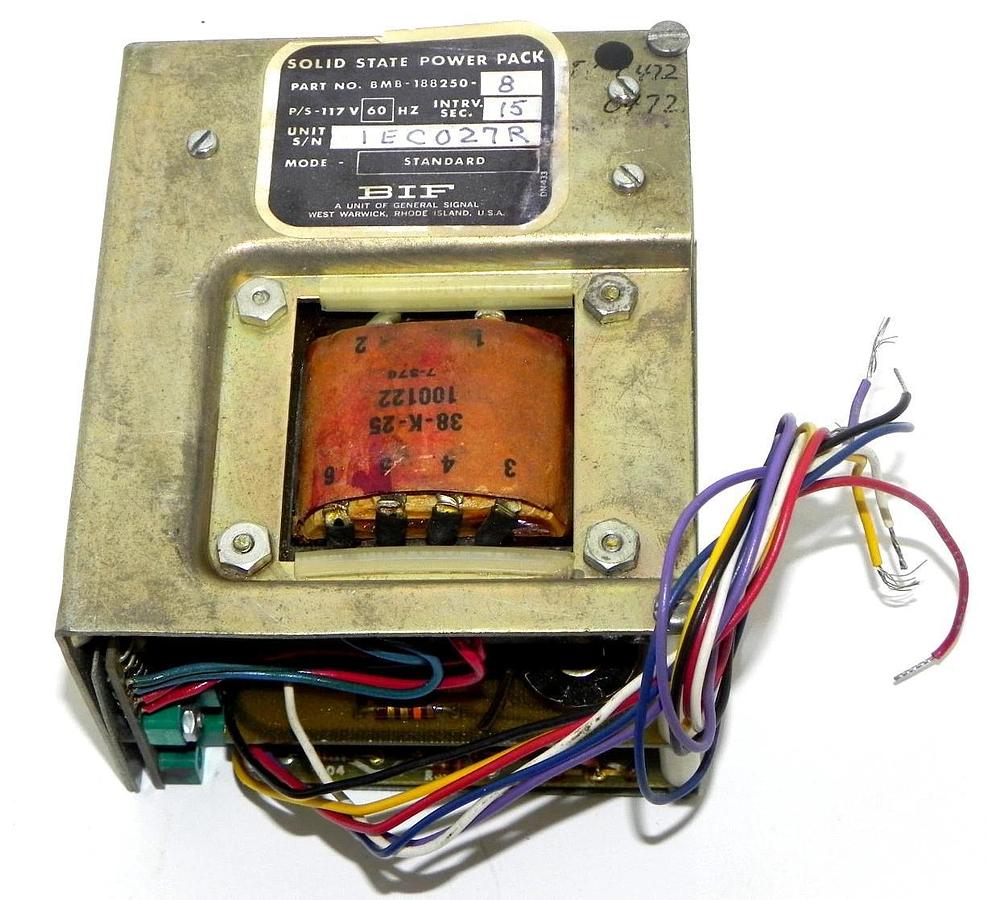 Used BIF BMB-188250-8 SOLID STATE POWER PACK P/S-117V 60HZ INTRV. SEC. 15