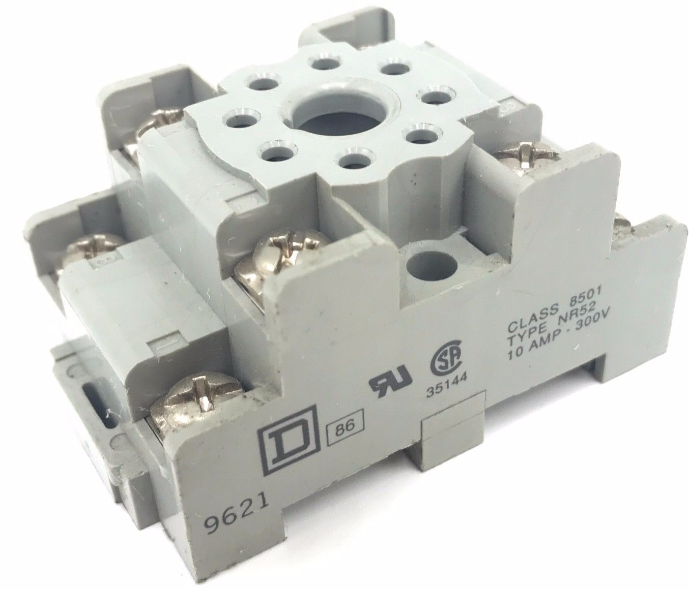 Used SQUARE D 8501-NR52 RELAY SOCKET 10 AMP, 300V, 8501NR52