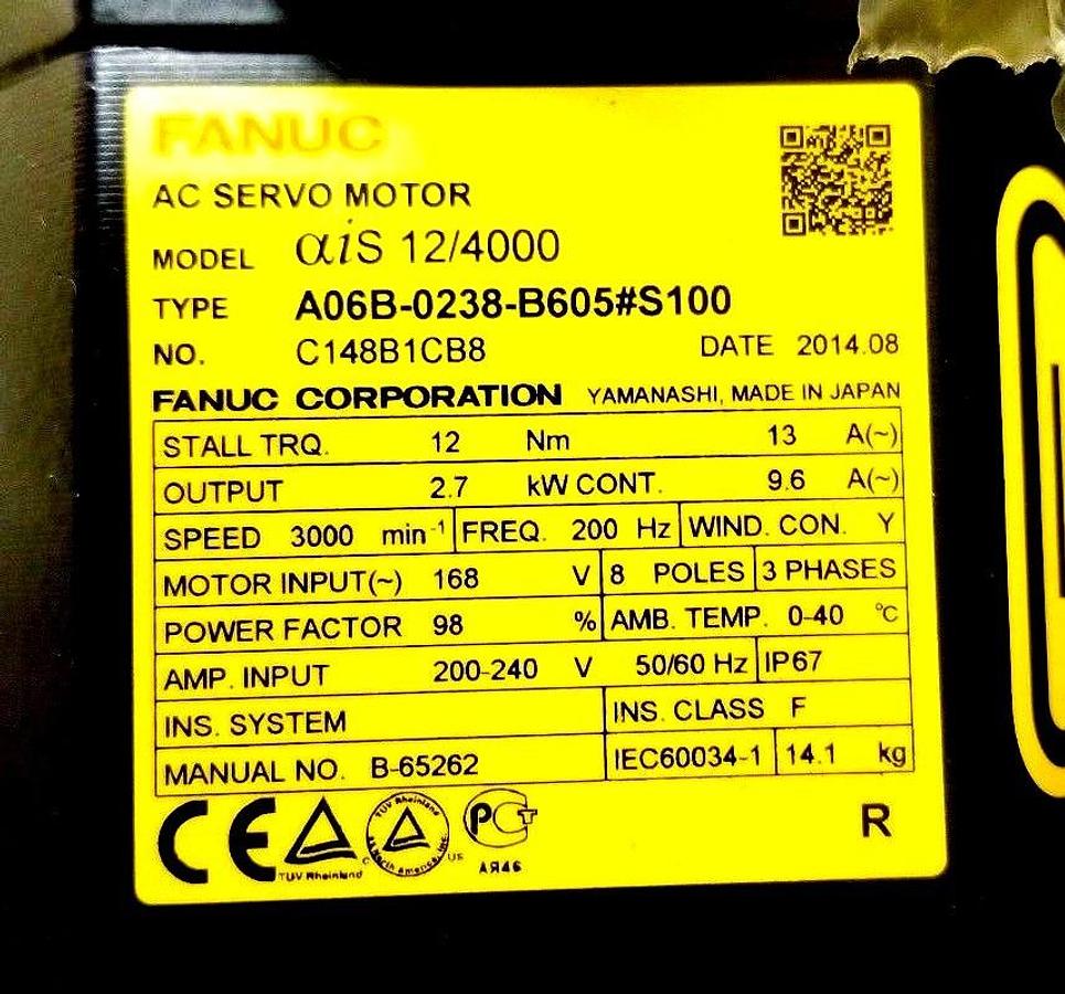 Used NEW FANUC A06B-0238-B605#S100 AIS 12/4000 2.7kW AC SERVO MOTOR W/ A860-2010-T321