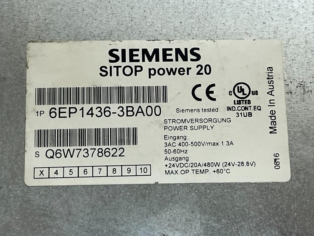 Used Siemens SITOP Power 20 6EP1436-3BA00 24V 20A 480W Power Supply