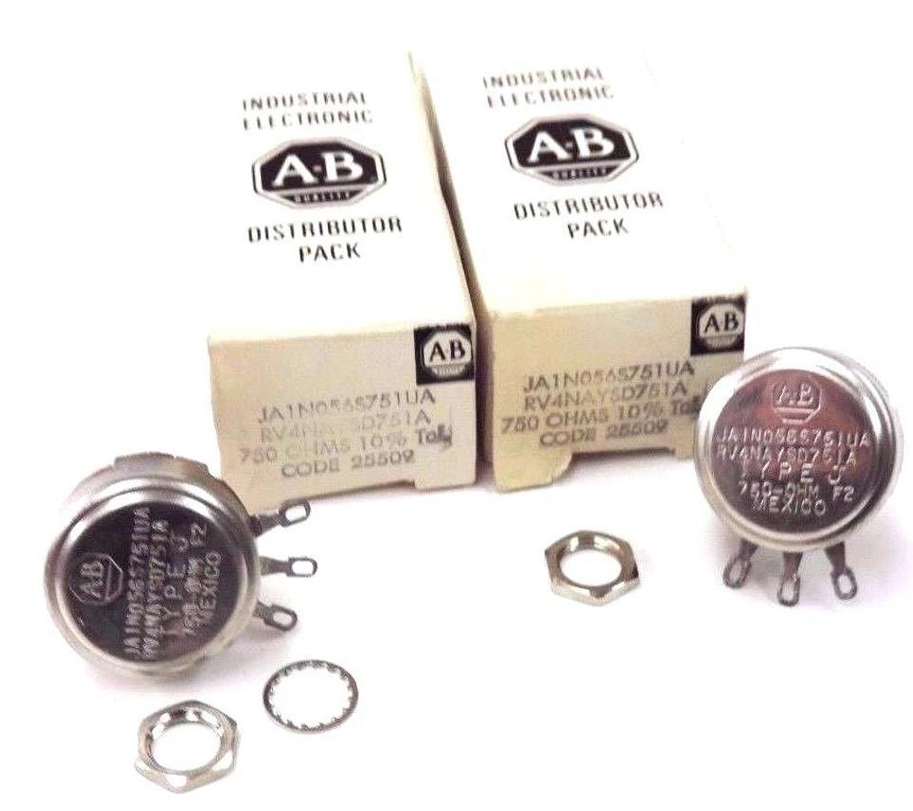 Used LOT OF 2 NIB ALLEN BRADLEY JA1N056S751UA POTENTIOMETERS RV4NAYSD751A, 750 OHMS