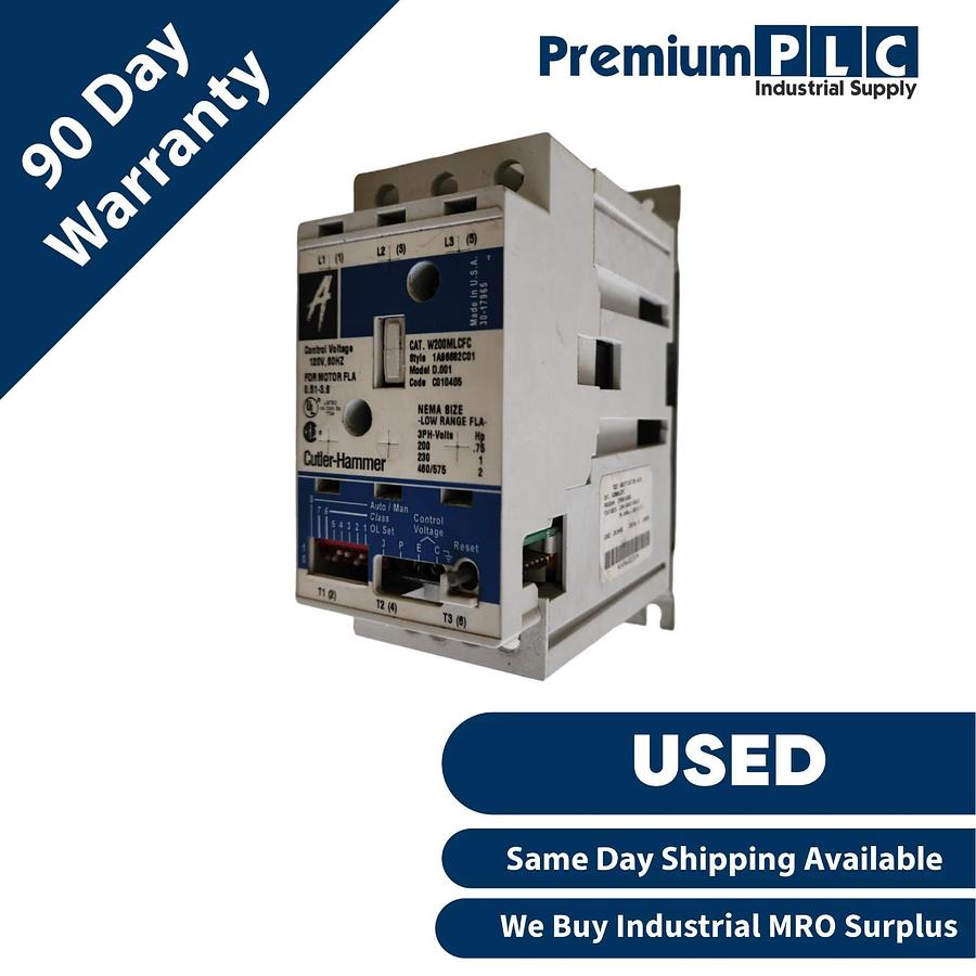 Used USED EATON CUTLER-HAMMER W200MLCFC SIZE 1 NON-REVERSING STARTER 1A96682R01