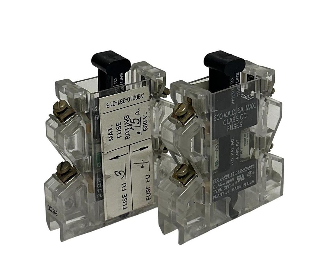Used 2 SQUARE D A300110-381-01B / 9999 SFR-4 AUXILIARY FUSE HOLDER 2-FUSE 600VAC USNP