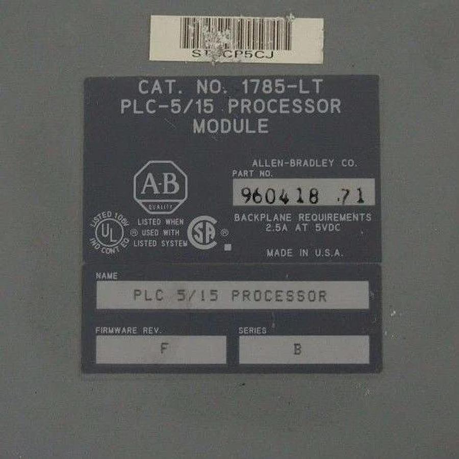 Used ALLEN BRADLEY 1785-LT PROCESSOR MODULE SER. B F/W REV: F 1785LTB