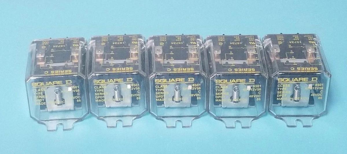 Used LOT OF 5 SQUARE D 8501-KFD12V56 RELAYS SER. C, 48VDC, 8501KFD12V56