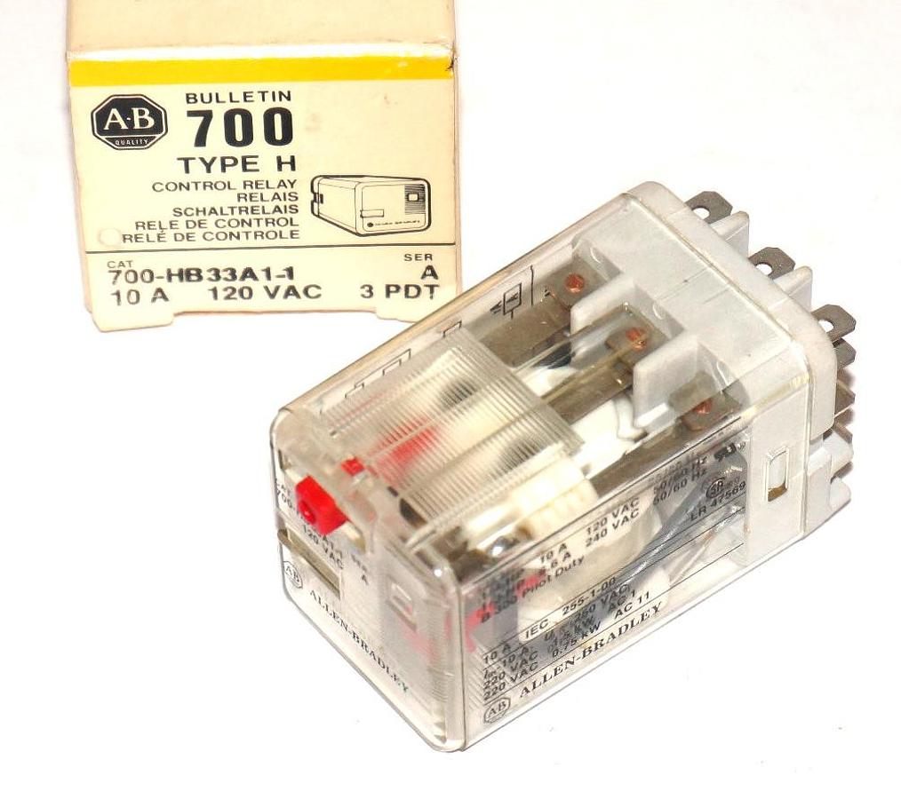 NIB ALLEN BRADLEY 700-HB33A1-1 CONTROL RELAY 10A 120VAC 3PDT SER. A 700HB33A11