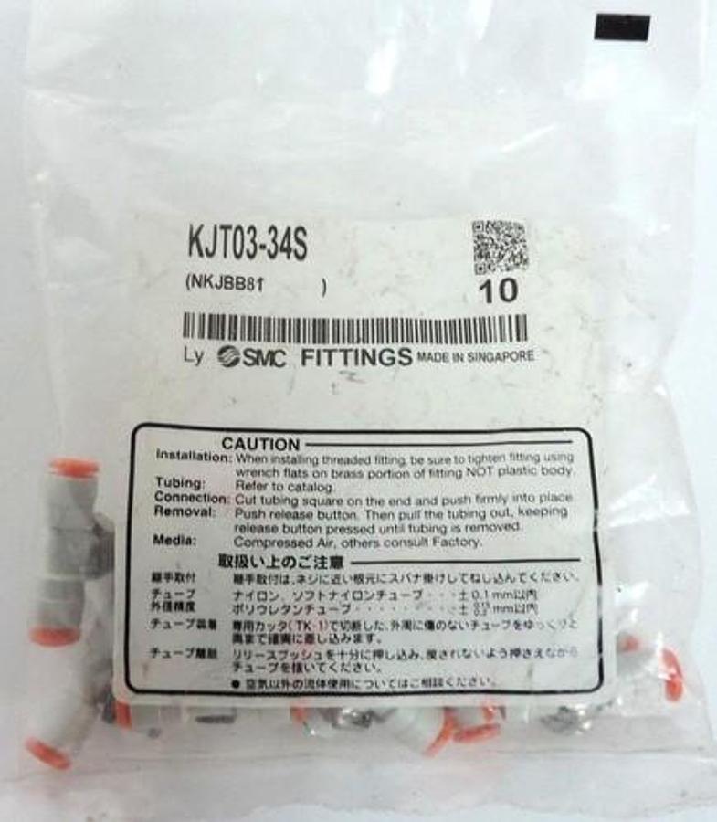 BAG OF 10 NEW SMC KJT03-34S TEE CONNECTOR FITTINGS 5/32" 10PCS T-FITTING