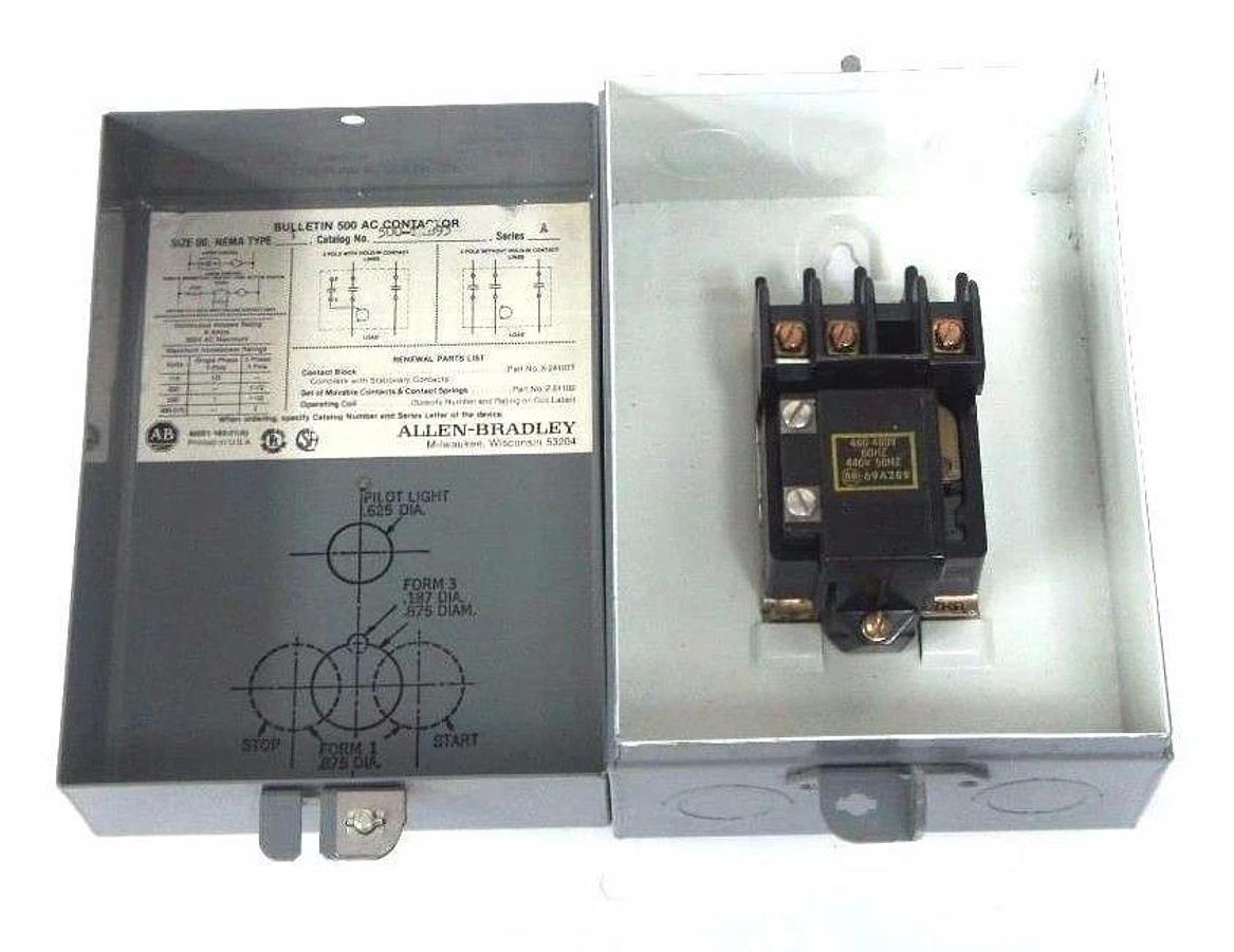 Used ALLEN BRADLEY 50O-T0B93 CONTACTOR W/ 69A288 COIL & ENCLOSURE