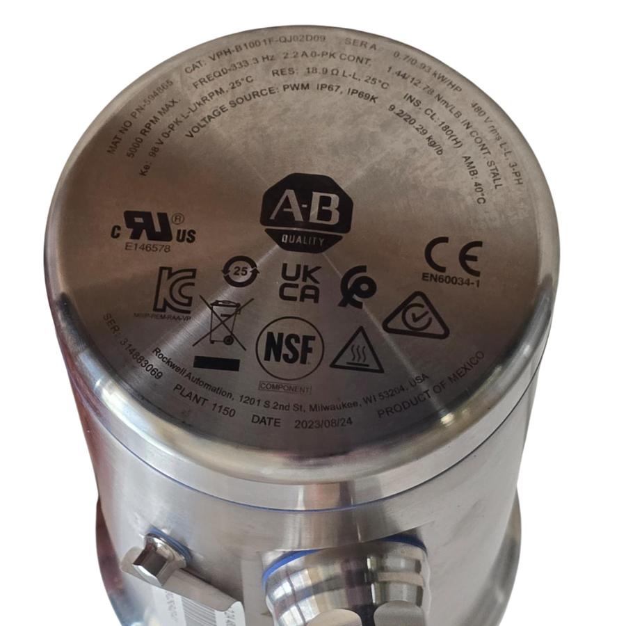 Used ALLEN BRADLEY VPH-B1001F-QJ02D09 /A Kinetix VPH HYGIENIC SERVO MOTOR 480VAC NSNP