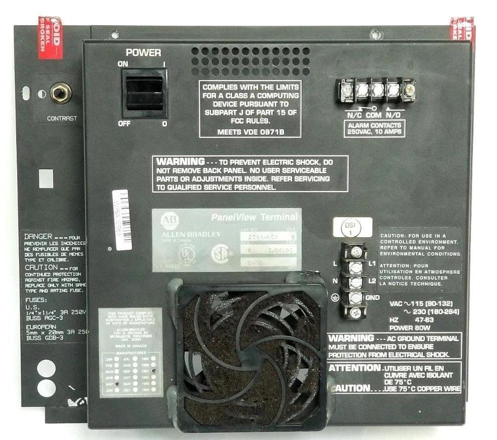 Used ALLEN BRADLEY 2711-KC1 PANELVIEW TERMINAL BACK PANEL SER.B REV. B 2711KC1