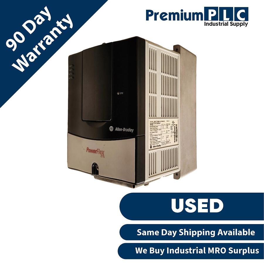 Used ALLEN BRADLEY 20AD5P0A0AYNNNC0 /A POWERFLEX 70 AC DRIVE 3HP W/ 20-COMM-R MODULE