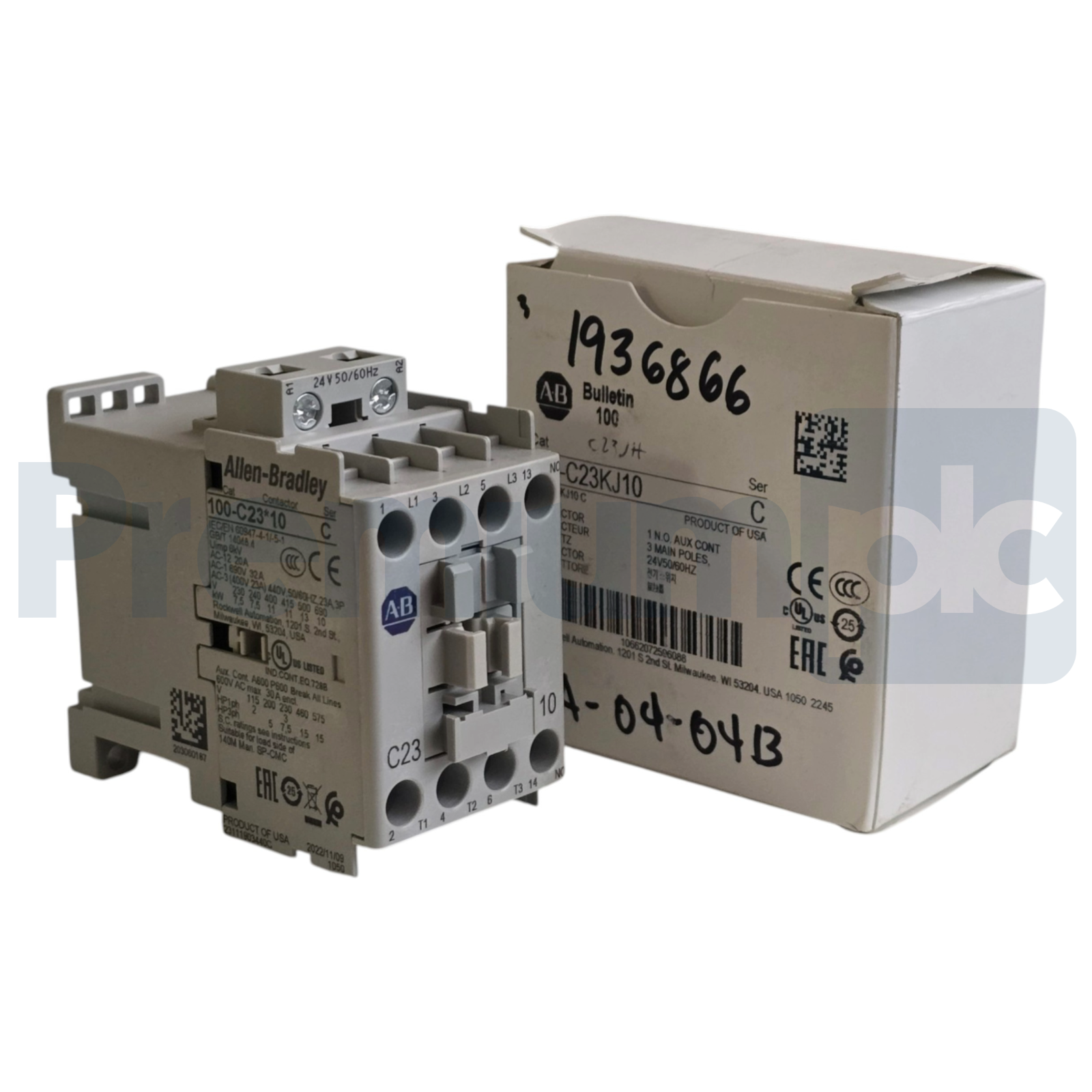 Used Allen-Bradley 100-C23KJ10 /C 100-C IEC Contactor 3-P 23A, 1 N.O. Coil 24VAC NSMP