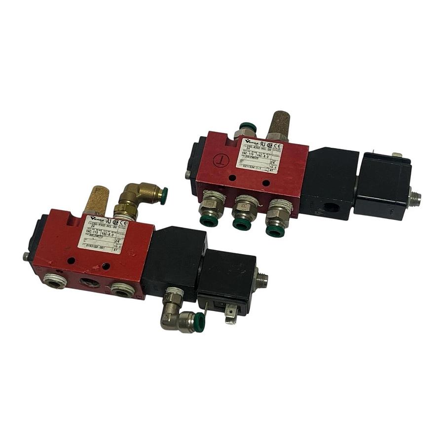 Used (2) Versa CSG-4302-HCL-DO-24 Pneumatic Solenoid Valves 24VDC 1/4" NPT 115 PSI