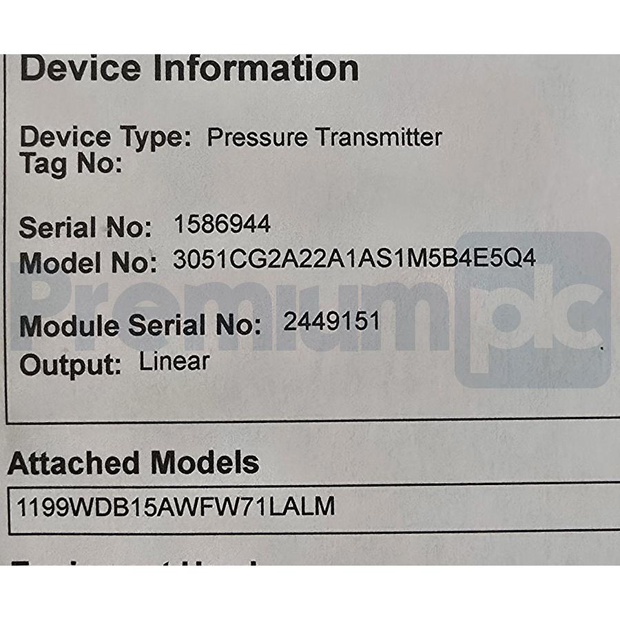 Used Rosemount 3051C Coplanar Pressure Transmitter 3051CG2A22A1AS1M5B4E5Q4 +1199 Seal