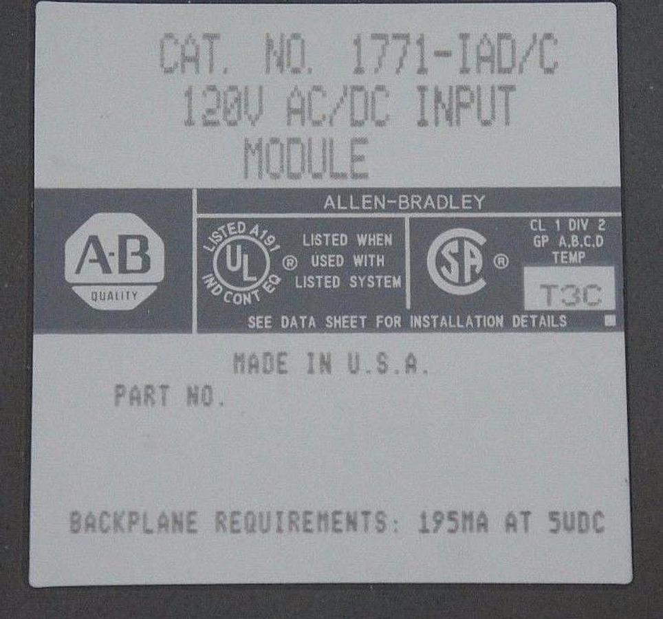 Used ALLEN BRADLEY 1771-IAD/C INPUT MODULE 16-POINT SER. C, 1771IADC