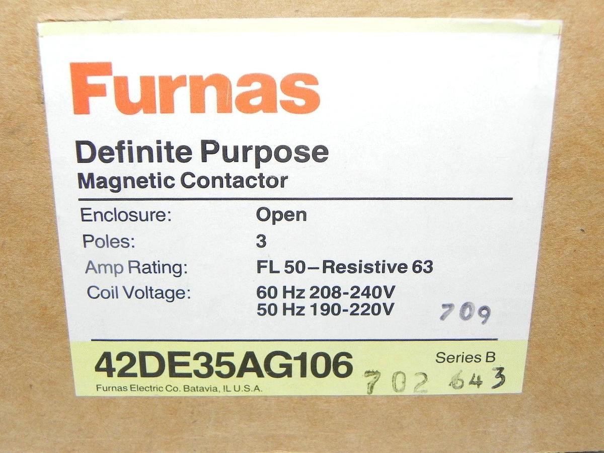 Used NIB FURNAS 42DE35AG106 MAGNETIC CONTACTOR DEFINITE PURPOSE 50AMP, 3POLE, 600VAC
