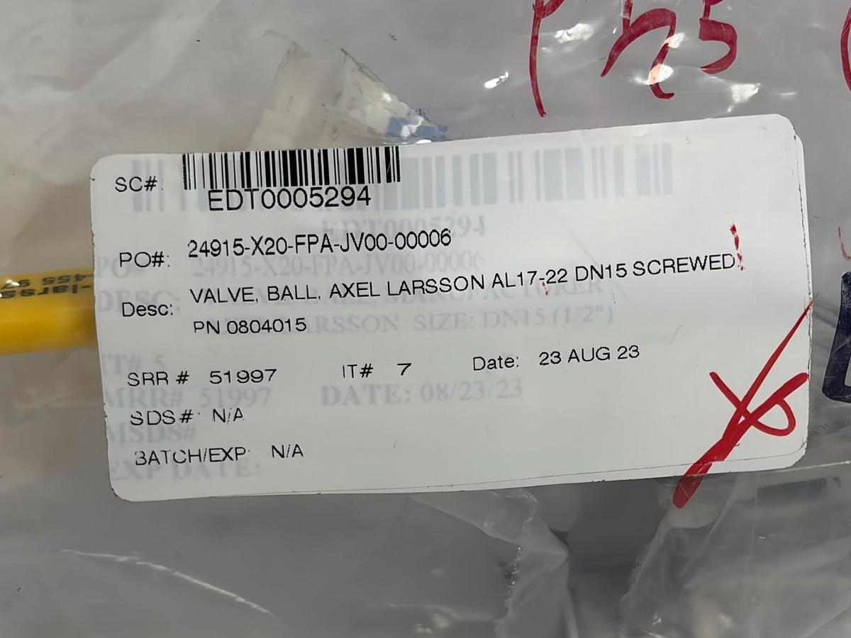 Used Axel Larsson AL17-22 DN15 1/2" Stainless Steel Ball Valve PN63 1000 WOG New