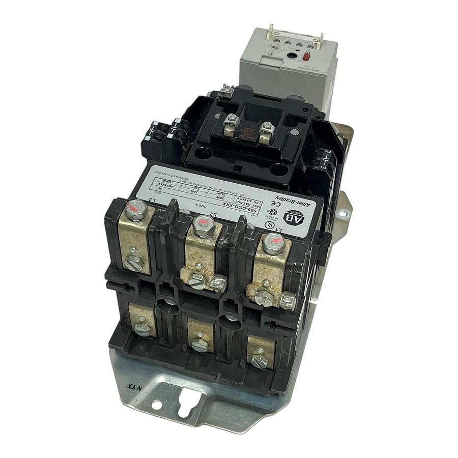Used Allen-Bradley 509-DOD-XXX /A Size 3 Starter 90A 110/120V Coil  w/ 592-EEGD Relay