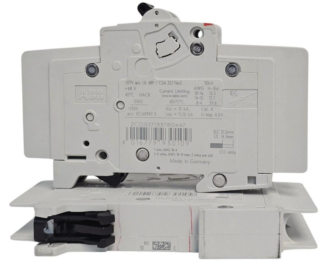 Used BOX OF 2 NEW ABB 2CDS271337R0447 CIRCUIT BREAKERS SU 201M - K13