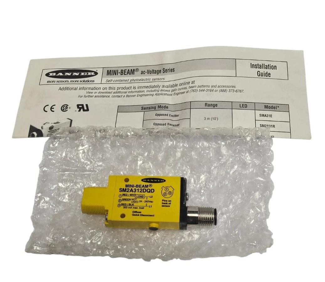 NIB BANNER SM2A312DQD PHOTOELECTRIC SENSOR MINI-BEAM 2-WIRE 3-PIN (26841)