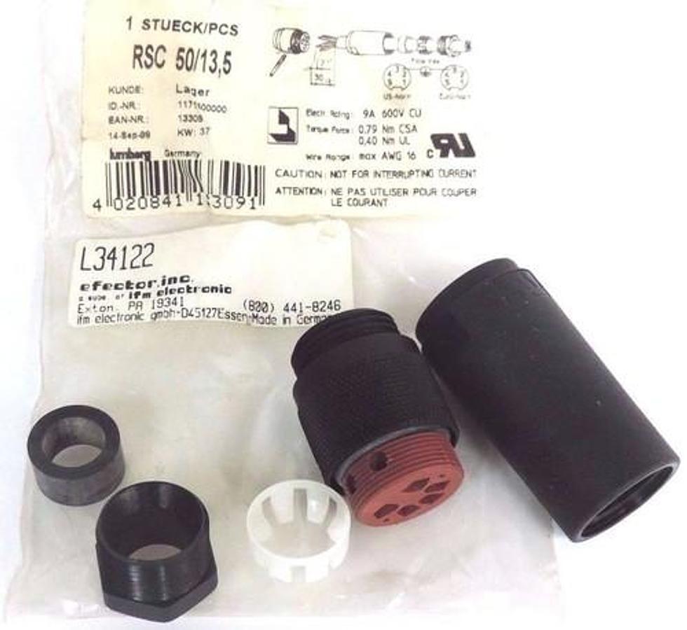 NEW IFM EFECTOR L34122 CONNECTOR 7/8INCH WIREABLE 1171500000 RKC 50/13 5