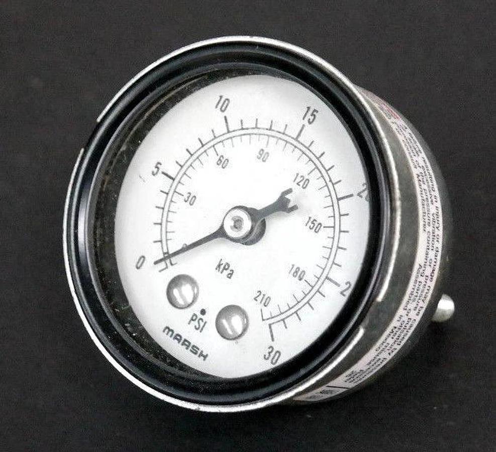 Used NEW MARSH J2442 PRESSURE GAUGE 2IN, 0-30PSI, 0-210KPA, 1/8NPT