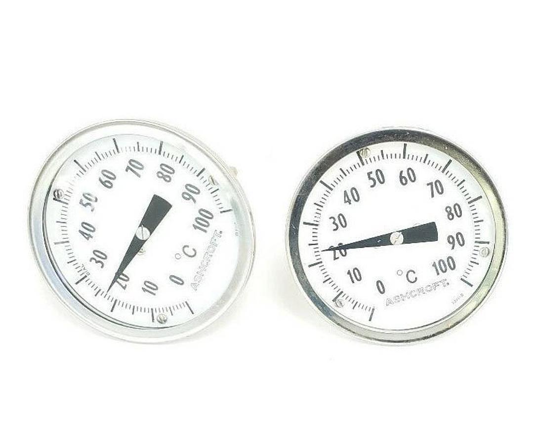 Used LOT OF 2 ASHCROFT 0-100 DEG C TEMPERATURE PROBES / THERMOMETERS, 4" STEMS