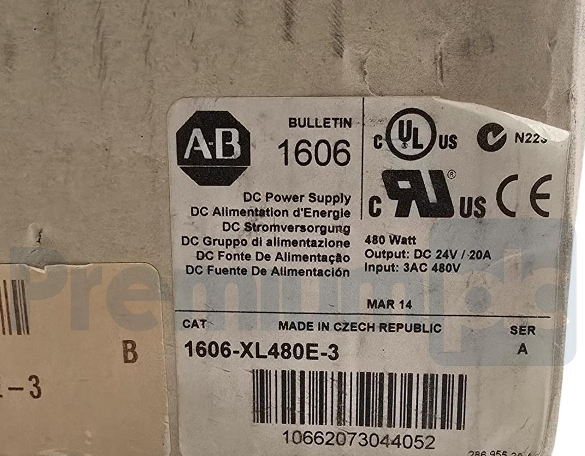 ALLEN BRADLEY 1606-XL480E-3 /A DC POWER SUPPLY 480W, 3AC 480V, 24V/20A NSMP