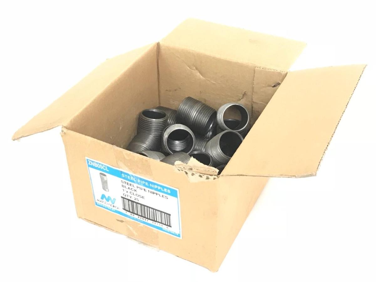Used BOX OF 25 NEW MATCO-NORCA ZNB05CL STEEL PIPE NIPPLES, BLACK, 1" X CLOSE