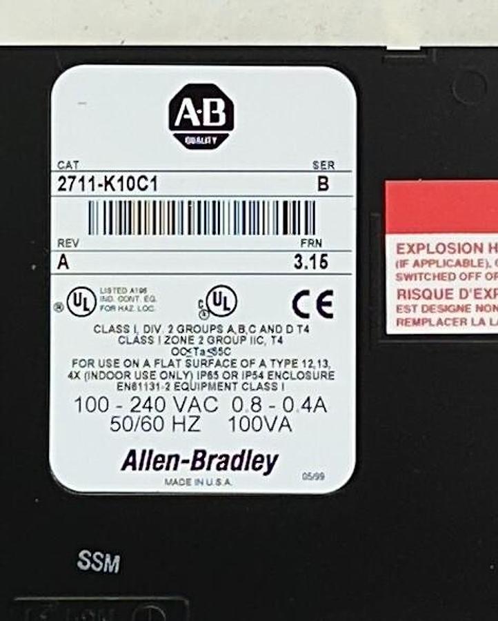 Used ALLEN BRADLEY 2711-K10C1 /B PanelView 1000 KEYPAD / COLOR PANEL 100-240VAC NSNP
