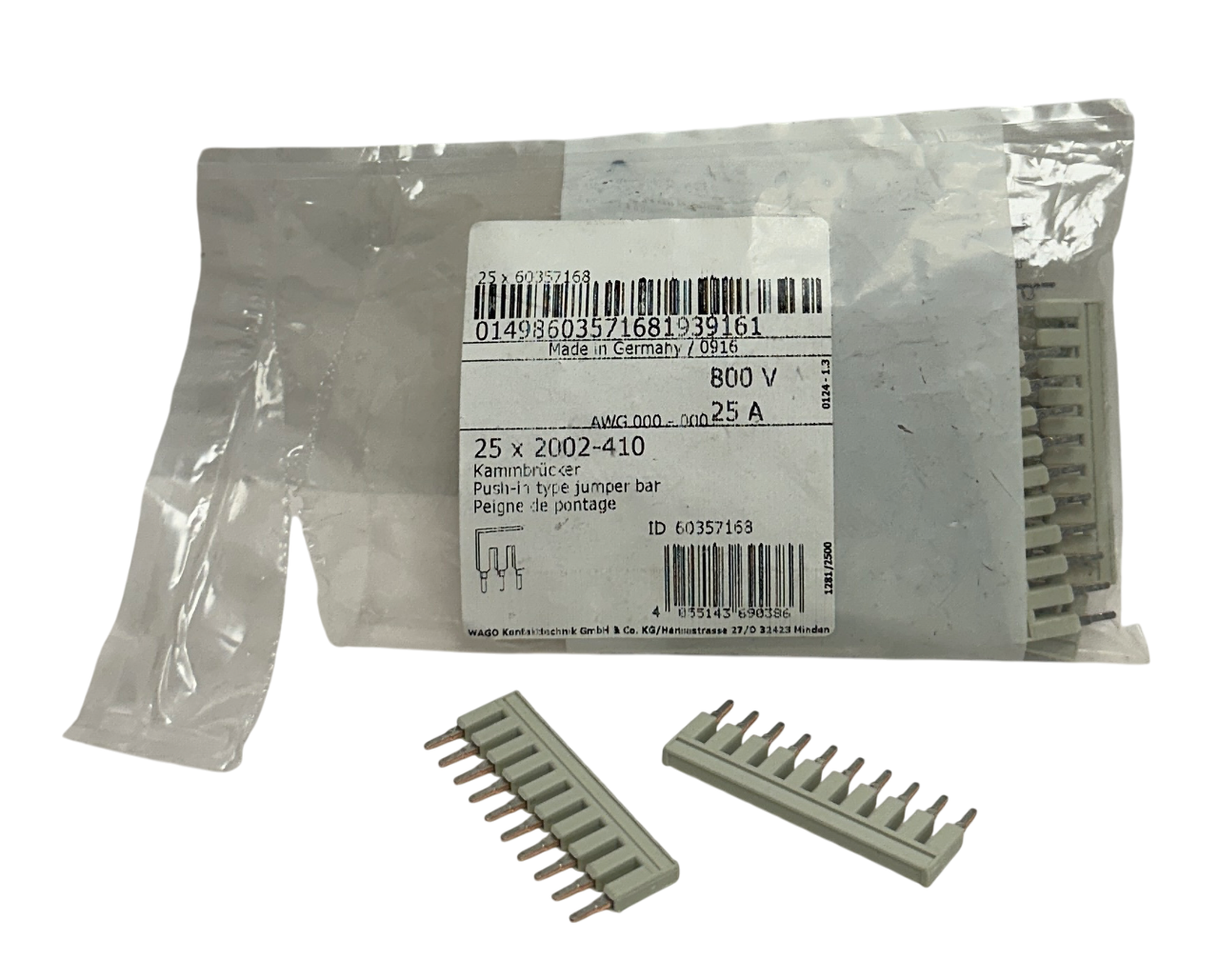 Used 16 WAGO 2002-410 / 60357168 TOPJOB S 10-WAY SIDE JUMPERS PUSH-IN 25A 800V NSMP