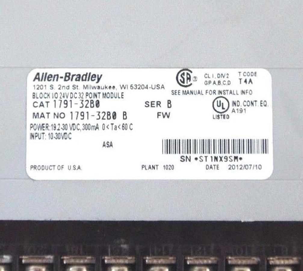 Used ALLEN BRADLEY 1791-32B0 B I/O BLOCK SER. B 179132B0