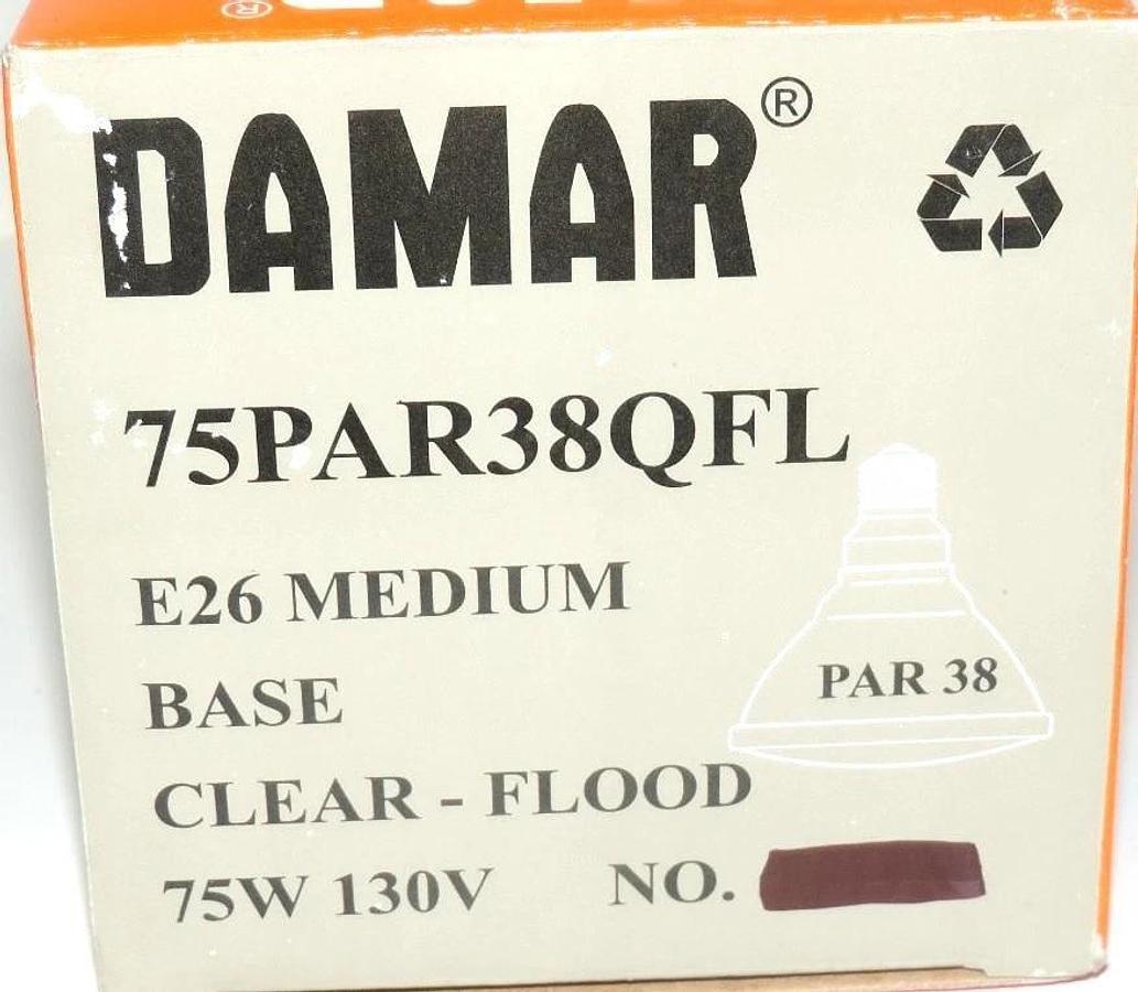Used LOT OF 2 NIB DAMAR 75PAR38QFL CLEAR FLOOD LIGHTS, E26 MEDIUM, 75 WATT, 130 VOLT