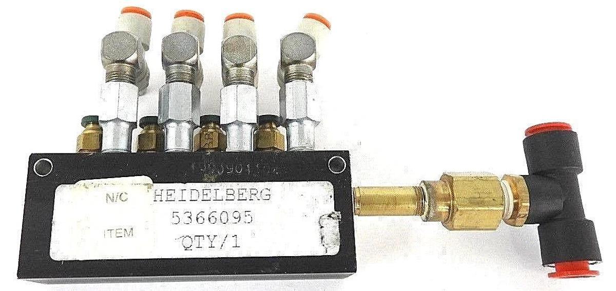 Used MAC CIRCUIT BAR W/ (4) SMC AS2201F-N01-04K FLOW CONTROL FITTINGS