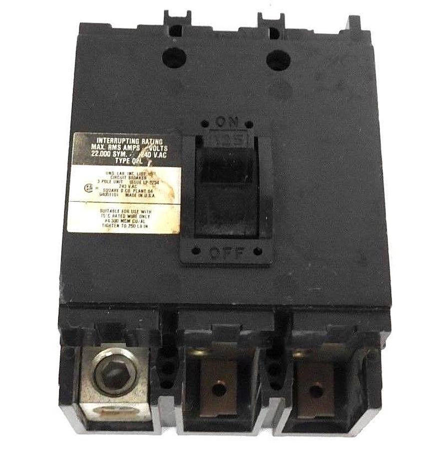 Used SQUARE D Q2L3125H CIRCUIT BREAKER 125AMP 3POLE 240VDC