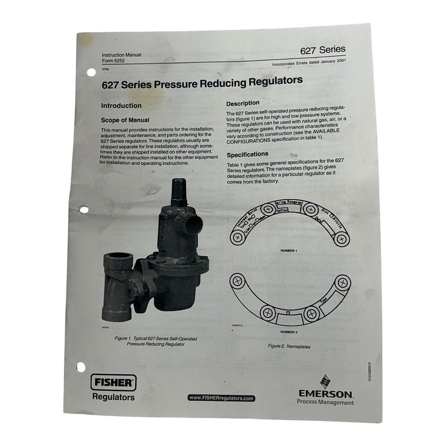 Used Fisher 627-411 Pressure Reducing Gas Regulator 3/4 NPT 1/4 Orifice 35-80 PSI New