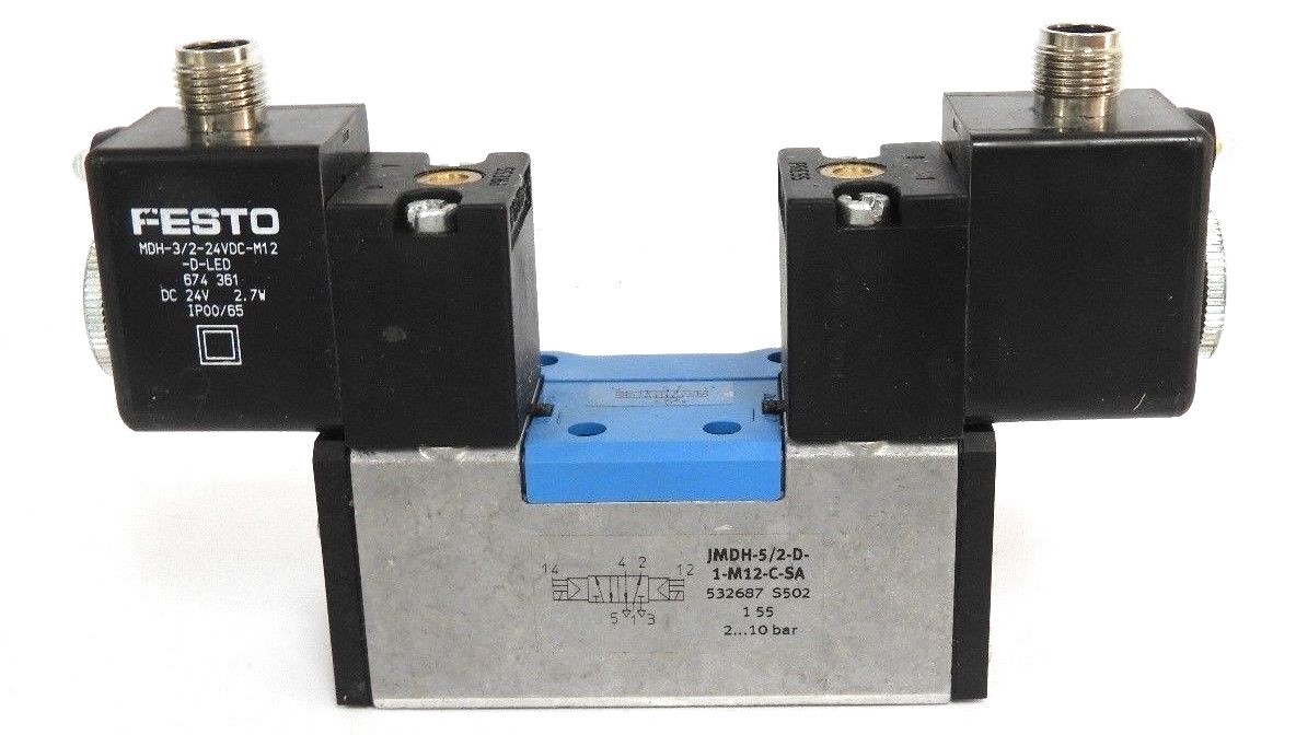 Used NIB FESTO JMDH-5/2-D-1-M12-C-SA SOLENOID VALVE 532687, SERIE: S502