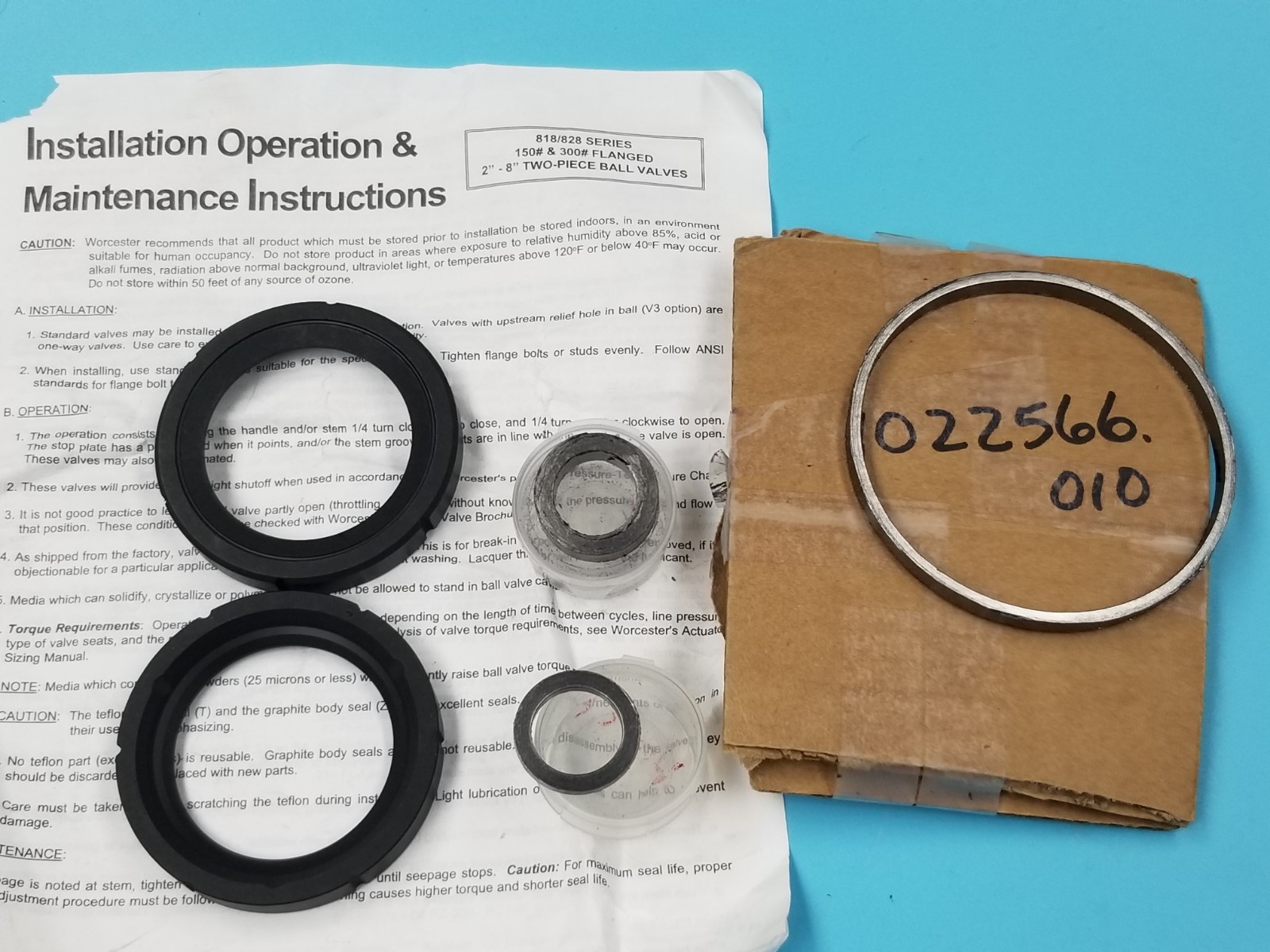Used WORCESTER 20-AF-RK818-P2-R3 2"-8" 818/828 TWO-PIECE BALL VALVE REPAIR KIT