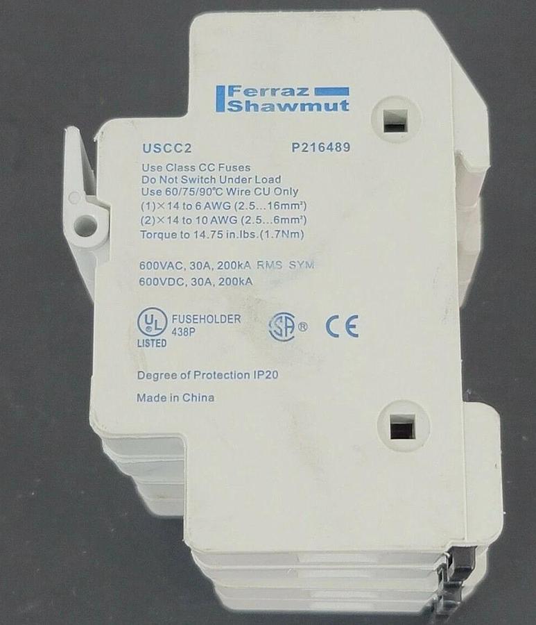 Used LOT OF 2 FERRAZ SHAWMUT USCC2 ULTRASAFE FUSE HOLDERS 600V, 30A