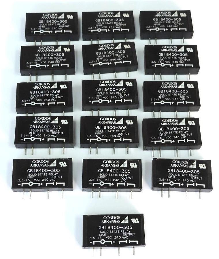 Used LOT OF 16 GORDOS ARKANSAS GB18400-305 SOLID STATE RELAYS GB18400305, 240 VAC