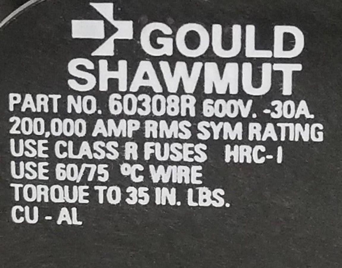 Used LOT OF 3 GOULD SHAWMUT 60308R FUSE HOLDERS 600V, 30A, 3P