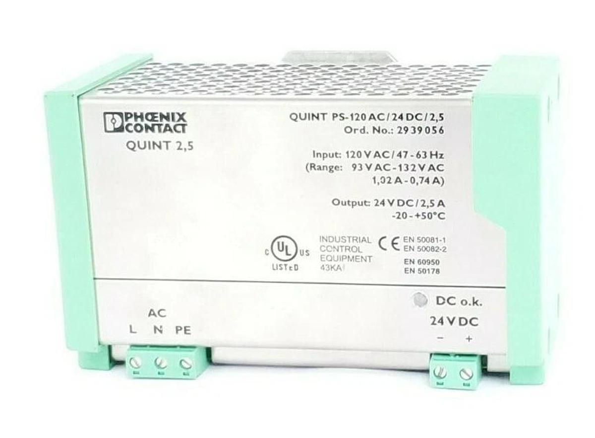 Used PHOENIX CONTACT QUINT-PS-120AC/24DC/2.5 POWER SUPPLY ORD. NO.: 2939056