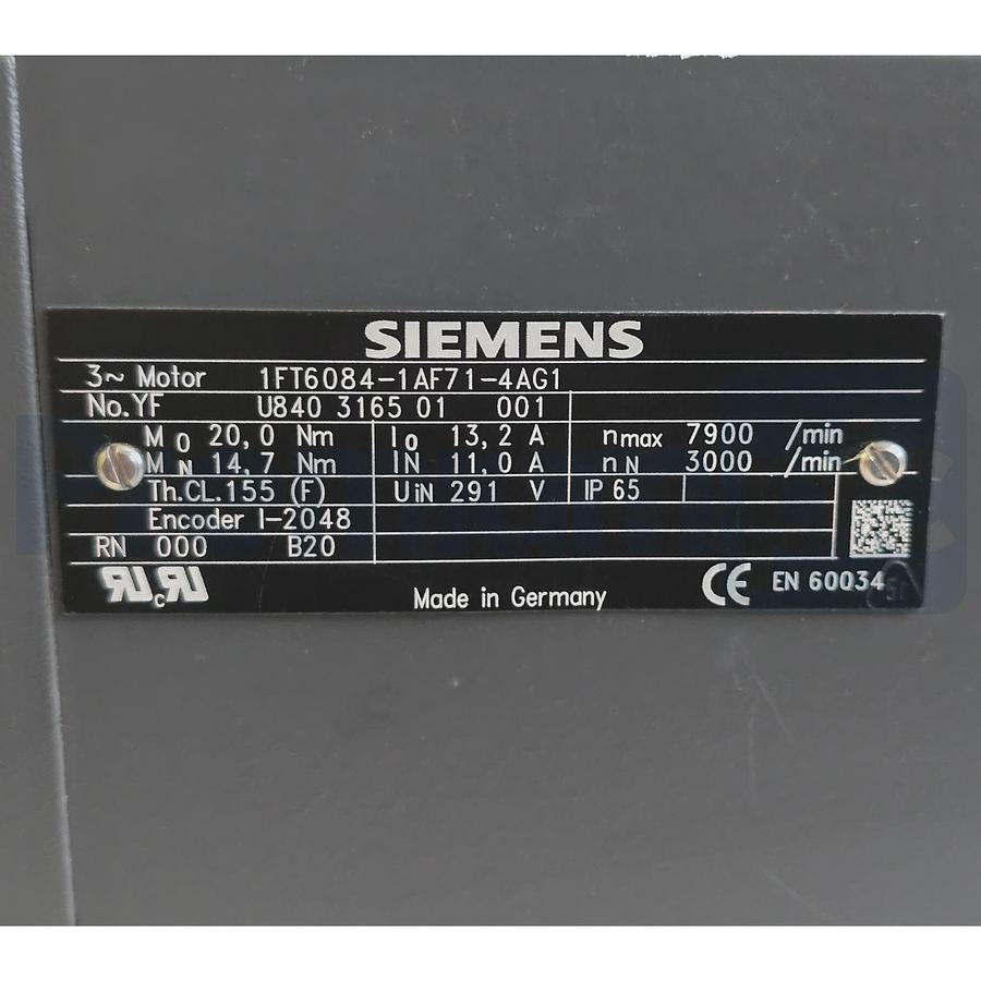 Used Siemens 1FT6084-1AF71-4AG1 SIMOTICS S Servo Motor Encoder I-2048 w/o Brake NSNP